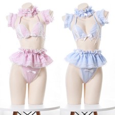 Japanese Girls Bow Underwear Bikini Bra Set Ruffles Cosplay Costume Lingeries