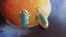 Schmuckset 2 tlg. Mexiko CII 925 Silber Anhänger und Ring mit Türkis
