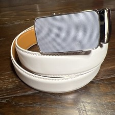 Bulliant Slide Ratchet White Belt Men Genuine Leather, Trim to Fit 42, Cut at 39