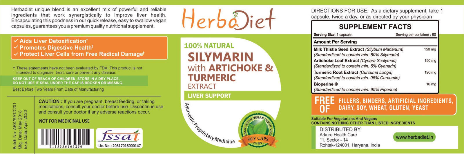 Milk Thistle Extract Silymarin with Turmeric Curcumin & Artichoke