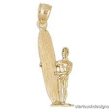 New 14k Yellow Gold Surfboard Surfer Pendant
