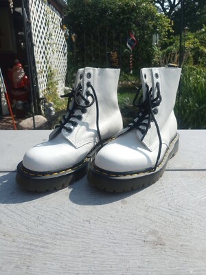 Orig Dr Martens Womens 1460 Combat Boots White Leather Lug 