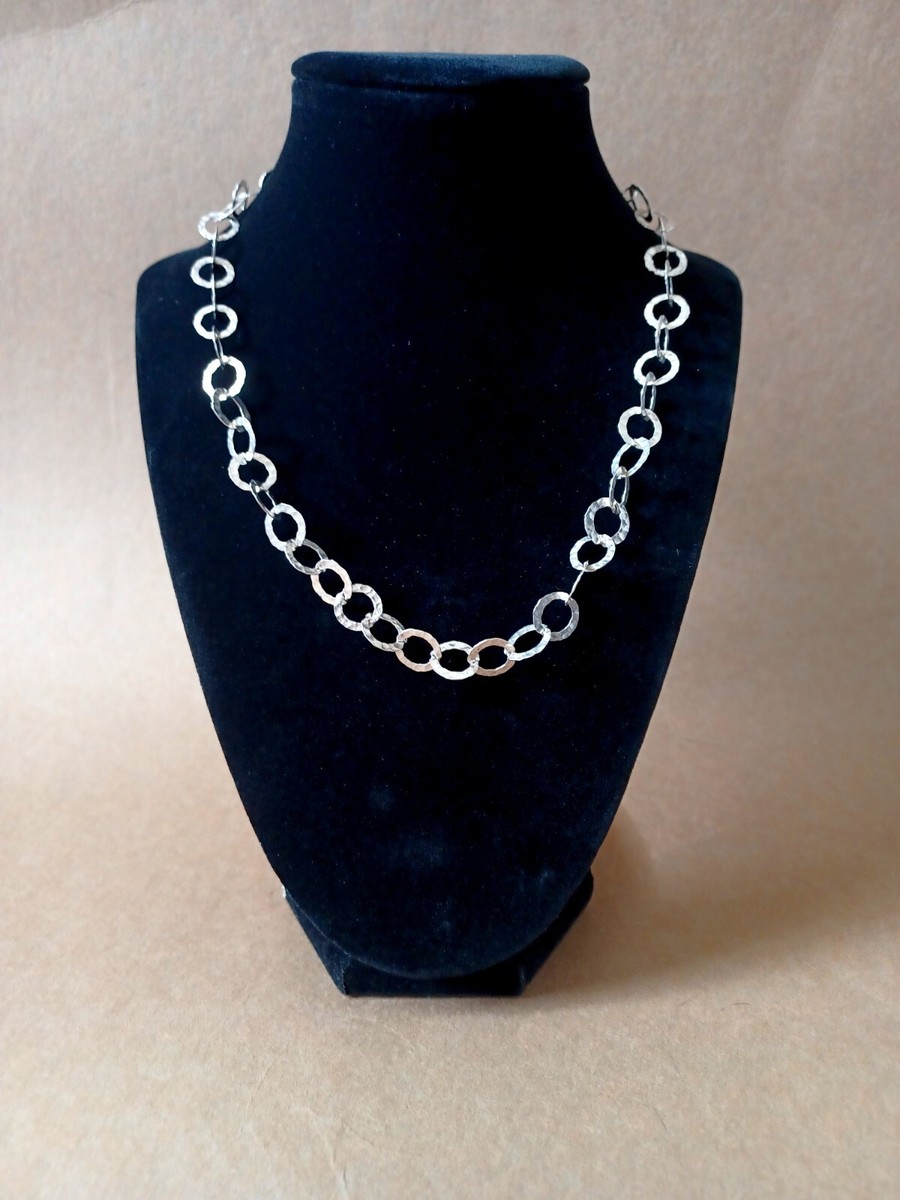 Vintage Sterling Silver Hammered Loop Rolo Chain Necklace 925 Adjustable View 3