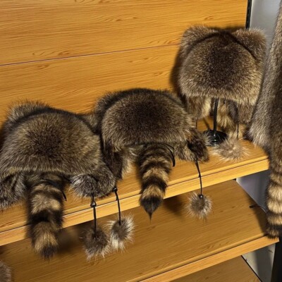 Lady Real Raccoon Fur Ushanka Hat Thick Warm Winter Bomber  display picture 1