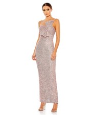 SEQUINED STRAPLESS FAUX BOW COLUMN GOWN