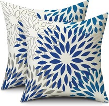 Outdoor Pillow Covers Set of 2 Waterproof 18" x 18" Pack of 2 Blue-y Flower