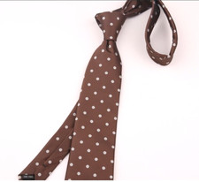 New Classic Polka Dot Brown White JACQUARD WOVEN 100 Silk Men's Necktie Tie