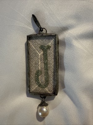 Jewel Kade Sparkle Heart & Initial J Charm PENDANT 2 Sided SQUARE 1x3