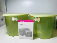 2 Tupperware Fridgesmart Round 20 Cup Vented Veggie Lettuce Keeper Green