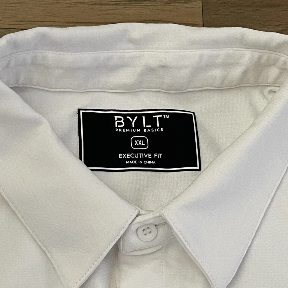 BYLT Premium Basics Shirt Mens 2XL White Executive Fit Short Sleeve Button Up - Image 2 of 4
