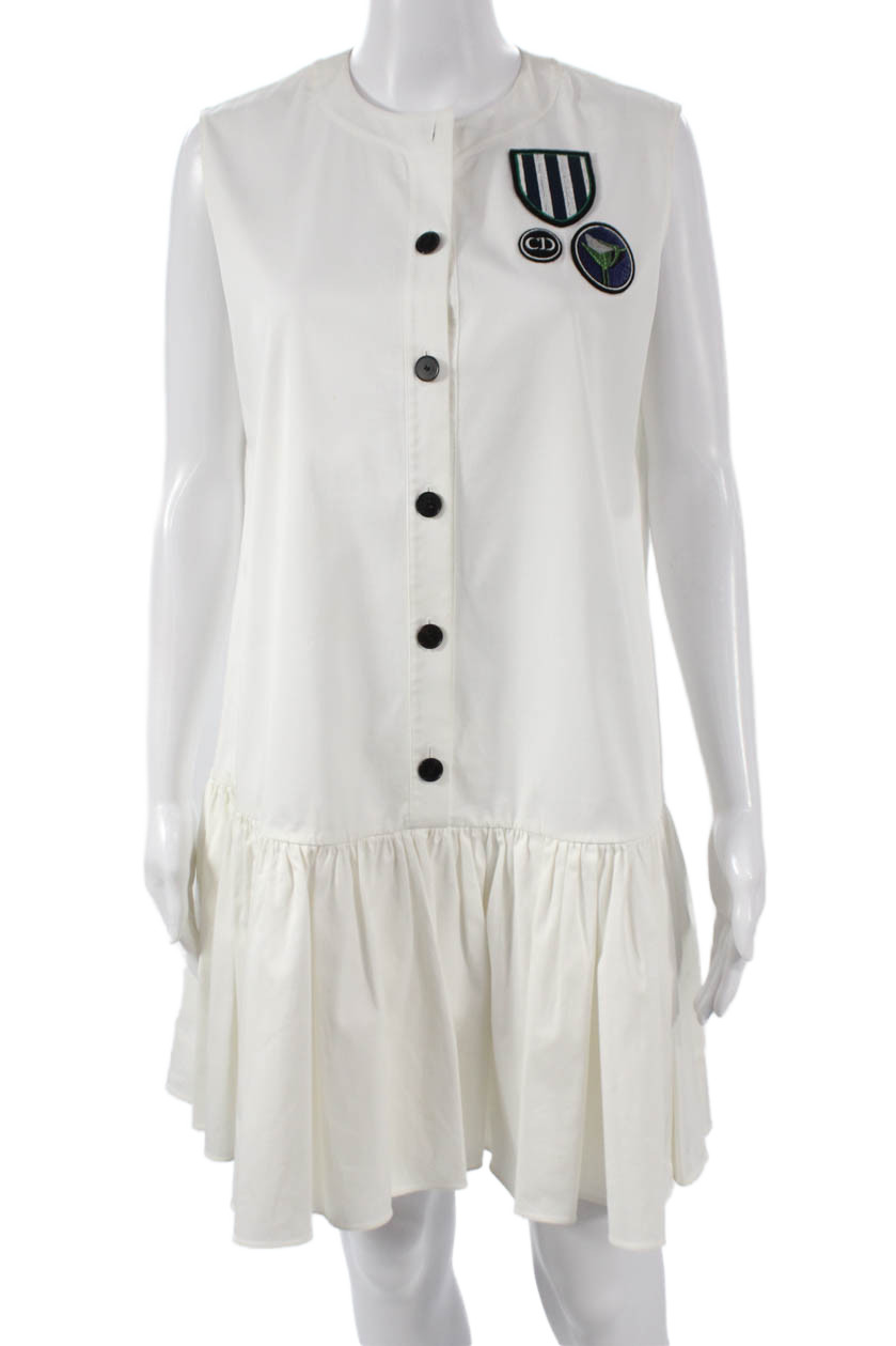 Christian Dior Women Sleeveless Shift Dress White Cotton Knee Length Size 10Free Shipping in US $100+ Orders | $6.95 Orders Below