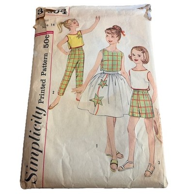 Simplicity Sewing Pattern Little Girl Size 14 Top Skirt Pants #3494 Uncut Vintg