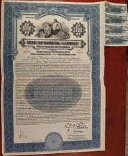 Germany 1926 State Hamburg $ 1000 Dollars Gold UNCANCELLED Bond Loan ABNC