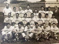 Boys Baseball Team Press Photo 8"x10" Vintage B&W UNIFORMS COACH ?One Black Kid?