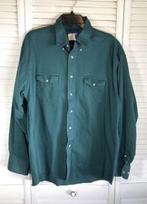 Wrangler Western Shirt Mens 17.5 X 35 Teal Long Sleeve Button Up Heavyweight 90s