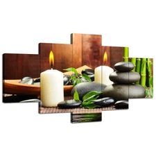 Yoga Spa Wall Art Canvas Printed Zen Basalt Stones and Bamboo Wall Decor Pict...