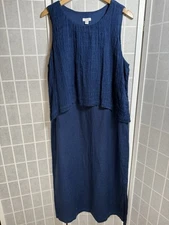 Pure J Jill Dress Womens L Linen Maxi Batik Print Layered Shift Minimalist