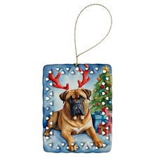 Bullmastiff Reindeer Dog Porcelain Ornament