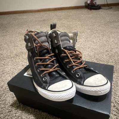 Converse Chuck Taylor All Star Men 9 Black Leather Hiker High Top Boot Sneaker