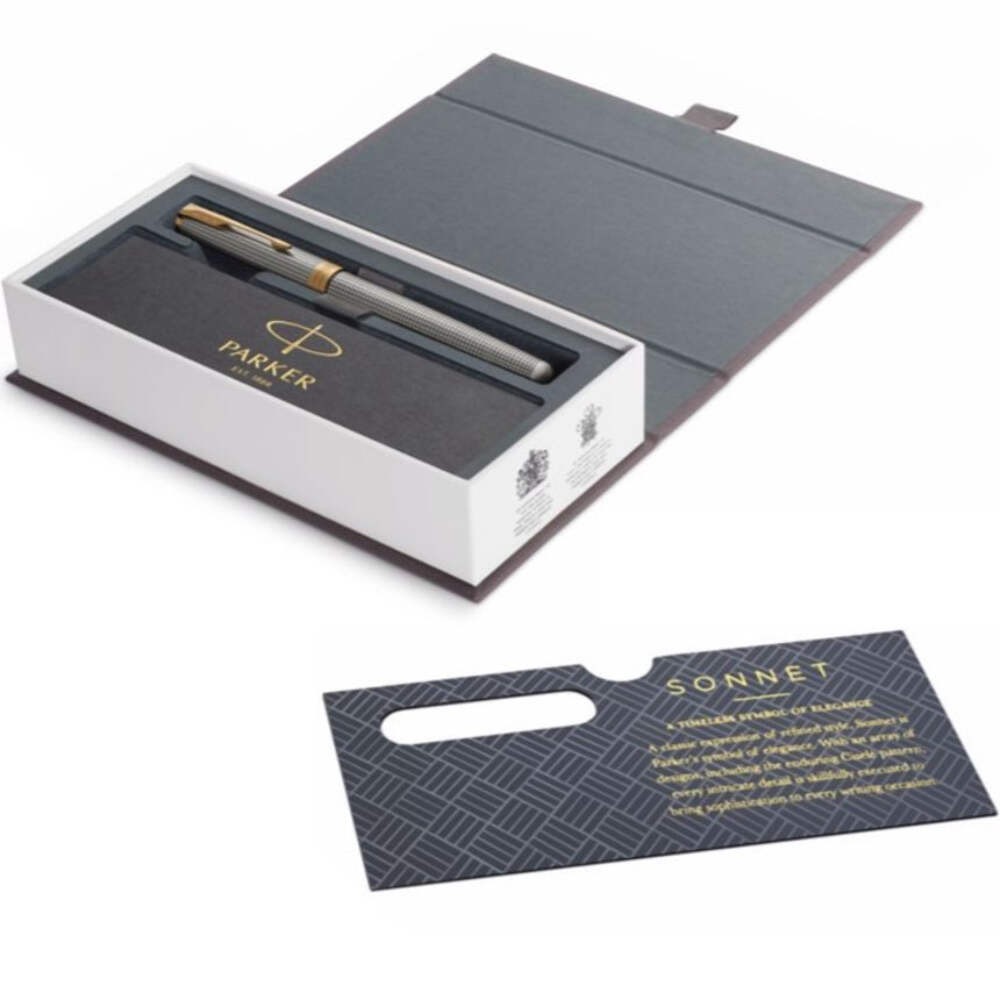 NEW Parker Sonnet Ciselé Gold Trim Ballpoint Pen Medium Nib Gift Box ...