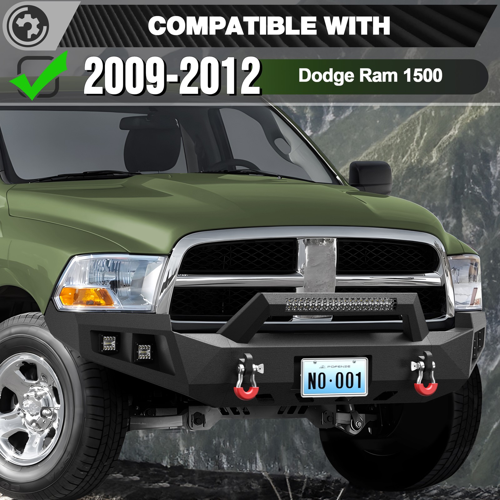 Front & Rear Bumper Set For 2009-2012 Dodge Ram 1500 w/ Winch Plate & LED Lights