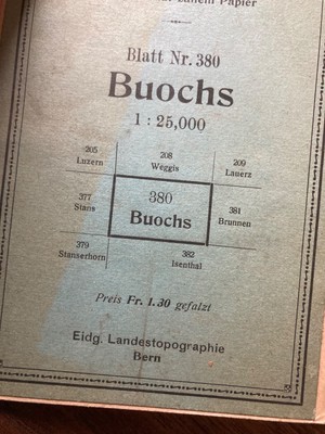 Topographischer Atlas Baden- Blatt Nr.380 BUOCHS. 1:25000 1896? paper Map