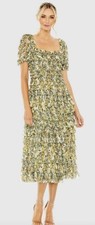 Mac Duggal 8232 Sz 10 Green Multicolored Floral Ruffled Tiered Tea Length Dress