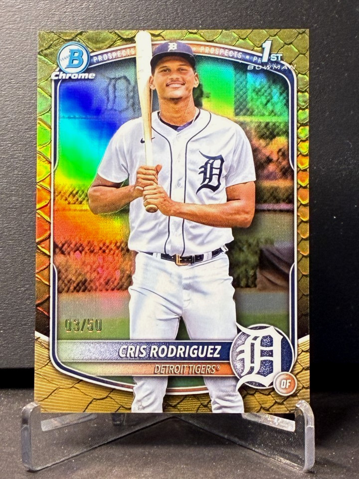 2025 Bowman Chrome CRIS RODRIGUEZ 1st Bowman Reptilian Gold /50 #BCP-250 Tigers