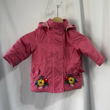 Hanna Andersson Girls Sz 80 18-24 months Lined Coat Floral Embroidered Pink Zip