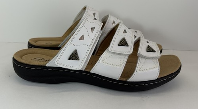 #ad #ad Clark’s Women’s Sandal Laurieann Nora White Leather Slide Adjustable Comfort New $59.99