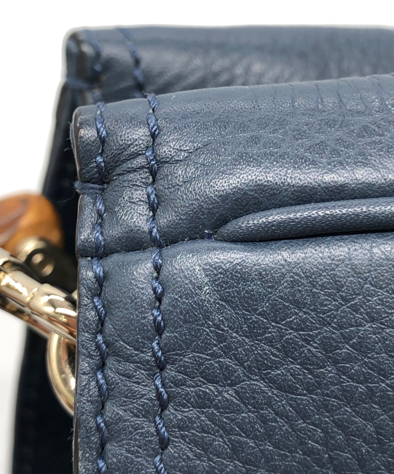 Gucci Bamboo Shopper Small Bag Navy Leather 336032 2Way Handbag SN2568 thumbnail 9