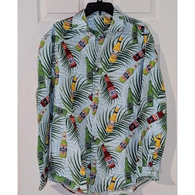 Spirit XL Beer Tropical Print Button Up Shirt Hawaiian Party Aloha NWOT