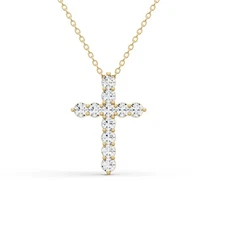 14K Yellow Gold 0.50 Ct Round Lab Grown Diamond 11 Stone Cross Pendant