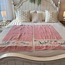 2 Vintage TASTEMAKER BY STEVENS Pink w/Lace Tropical Floral Towels Made in USA