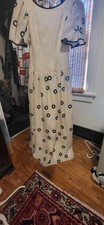 Vintage Custom Ivory Fine Mesh  Black Embroidered Circles Fit  Flare Gown S/M