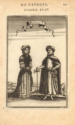 POLEN KOSTÜM. Polnischer Mann & Frau in Nationaltracht. 'Polonois'. MALLET 1683