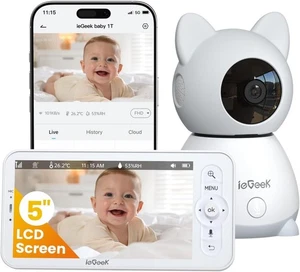 Baby Monitor 5" 2K HD WiFi/No-WiFi Dual Mode, PTZ Auto-Tracking, 2-Way Audio