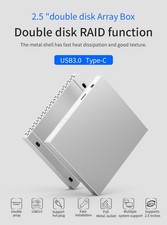 NEW USB 3.0 2 Dual Bay Raid External Hard Drive Enclosure for 2.5" SATA HDD SSD