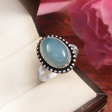 925 Sterling Silver Natural Blue Chalcedony Gemstone Jewelry Ring US All Size 