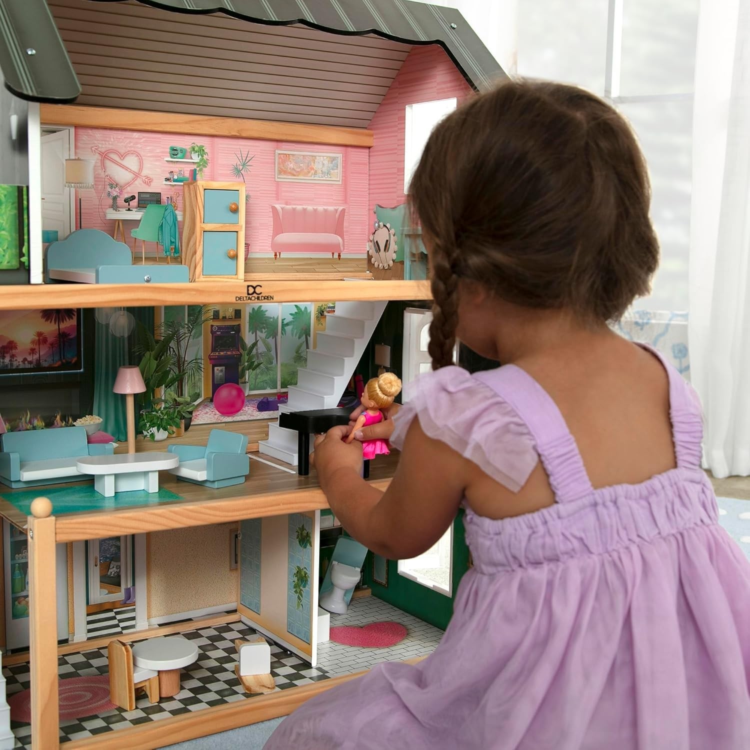 Delta Children South Beach Dollhouse - 3-Story Dollhouse with 4 Rooms - Includes