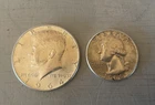 1964 Kennedy half dollar and 1964 quarter, ungraded