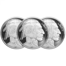 Lot of 3 - 1 Troy oz Buffalo .999 Fine Silver Round