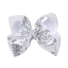 8 Inch Silver Sparkly Glitter Sequin Hair Bows for Girls