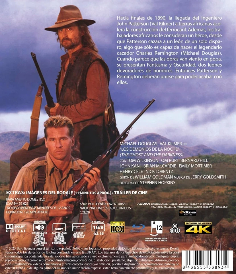 The Ghost and the Darkness (1996) - Blu Ray Disc - 4k ! Michael Douglas - - Image 2 of 2