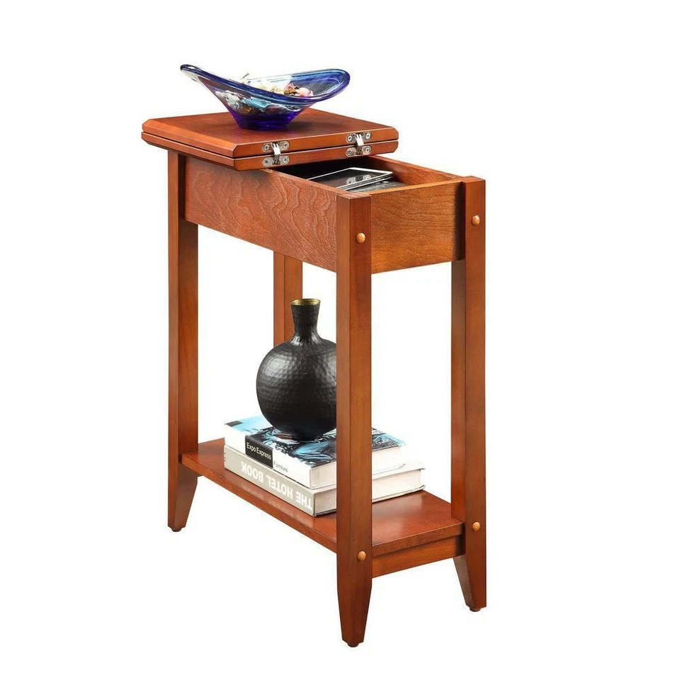 Convenience Concepts End Table 24"H Modern Cherry Wood Flip Top Storage Shelf - Image 2 of 4