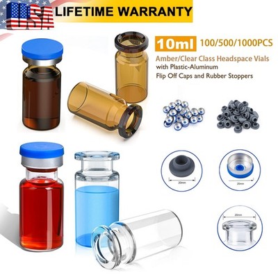 100/500/1000Pcs 10ml Clear Vials Headspace Vials Amber Glass Sample Vials w/ Cap