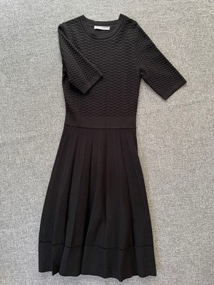 SANDRO FERRONE Black Knit Dress M Flare Skirt Short Sleeve