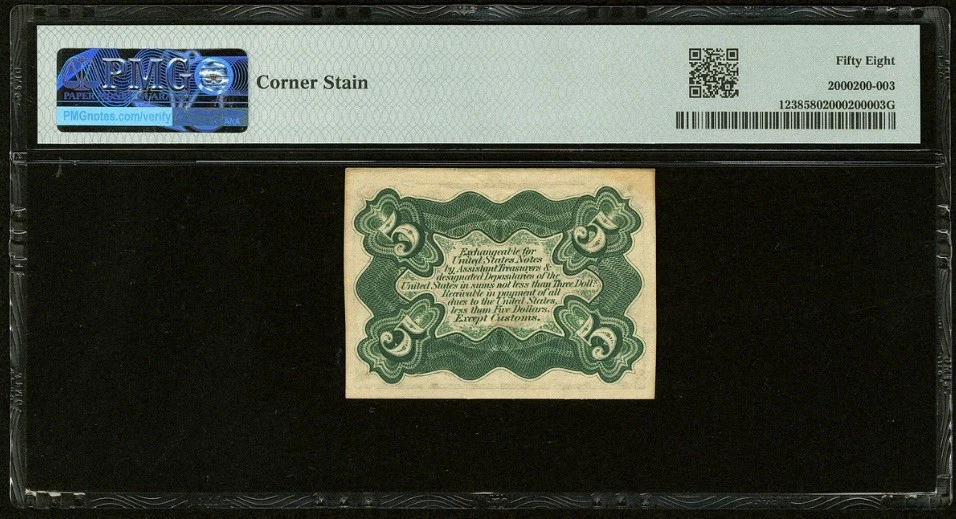 PMG ChAU 58. FR# 1238 Fractional 1864 Union Currency 5c, Civil War Third Issue - Image 2 of 4