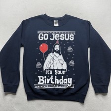 Ugly Christmas Sweater Go Jesus its Your Birthday Crewneck Sweatshirt Small EUC