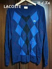 LACOSTE Argyle V-Neck Sweater, Size 4, Navy RT